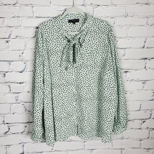 Eloquii Mint Dot Tie Neck Blouse